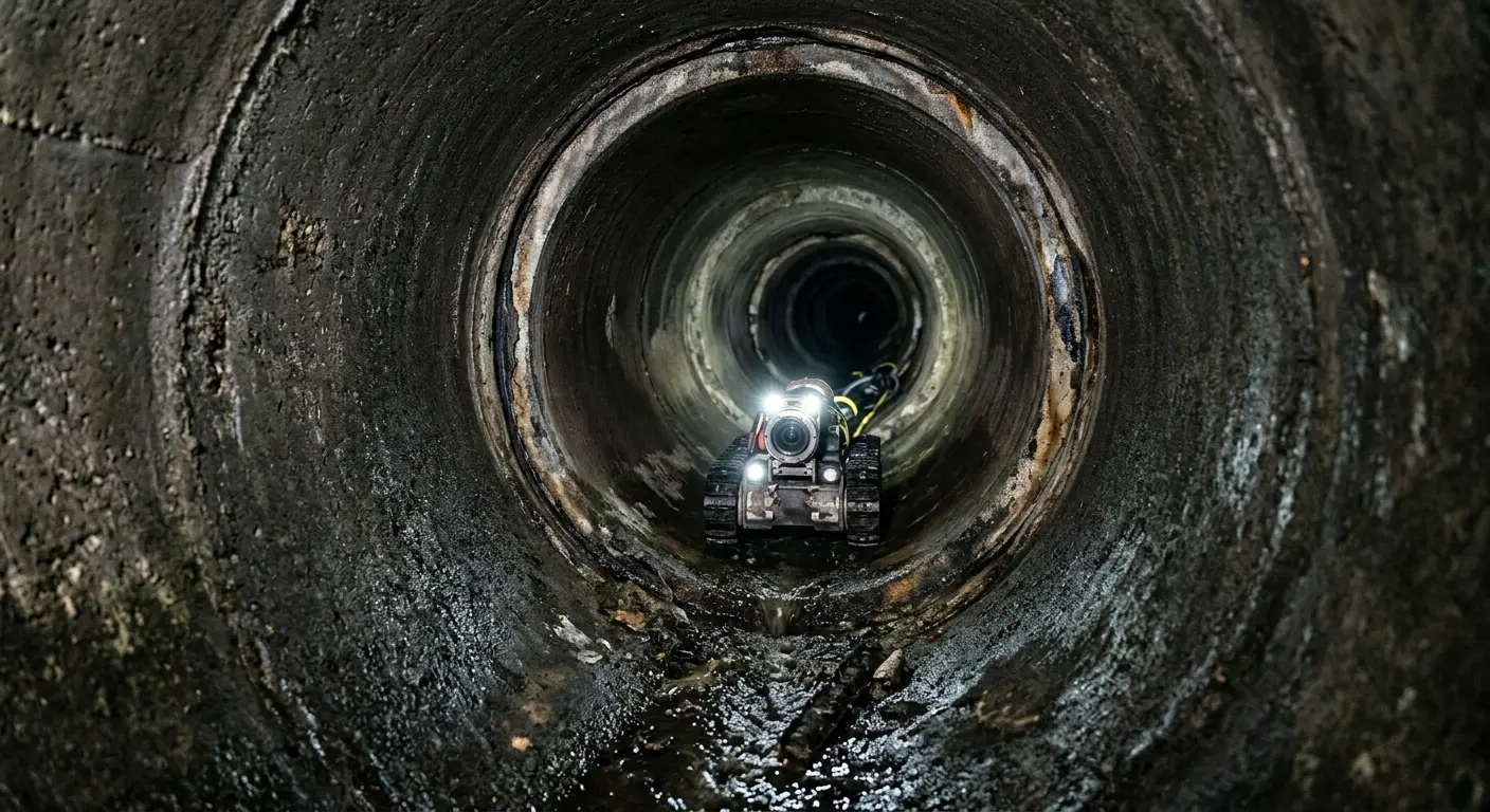 Robotic sewer camera inspecting pipe interior for Sewer Line Repair in Livonia